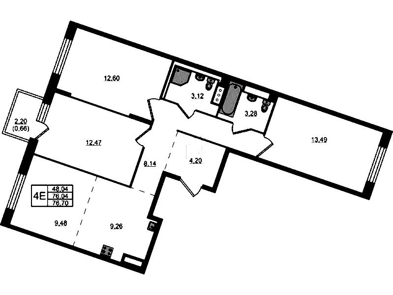 3-комнатная квартира 76.7 м², 6/9 эт., ЖК «Квартал Лаголово»